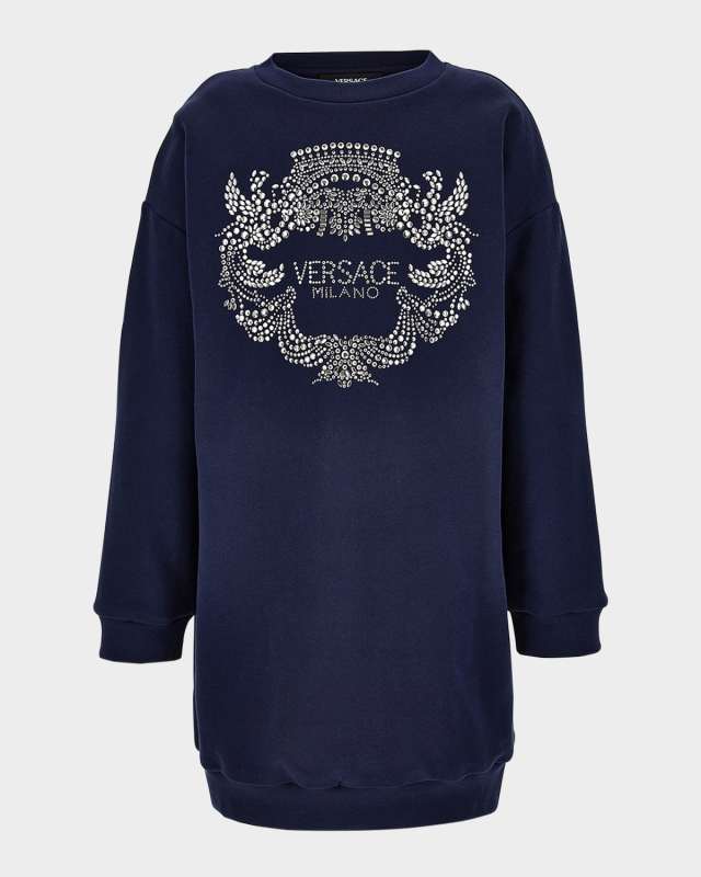 Girl's Bedazzled Logo-Print Sweatshirt Dress, Size 6-